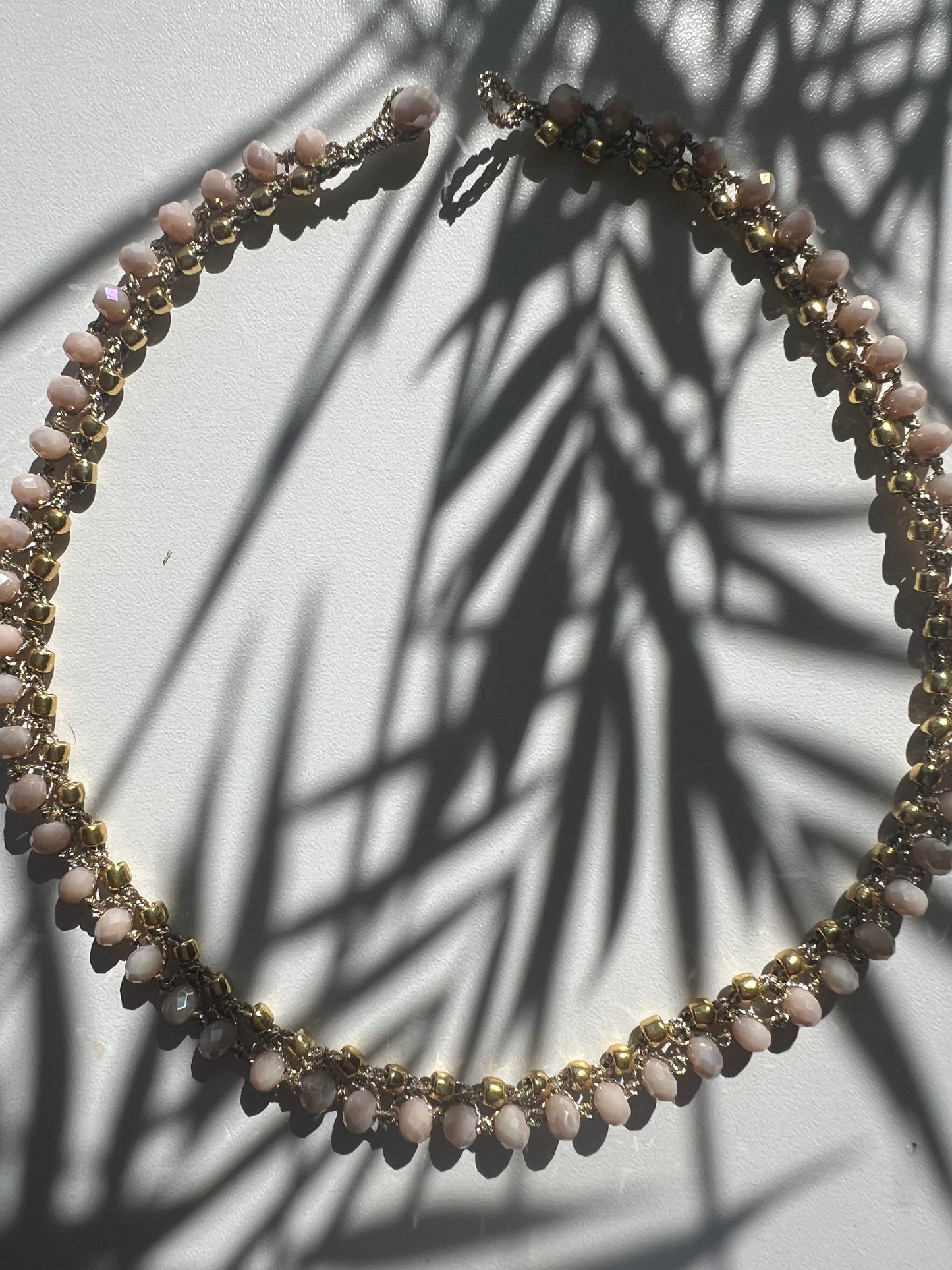 Dual strand crystal choker vanillia seed beads close up detail