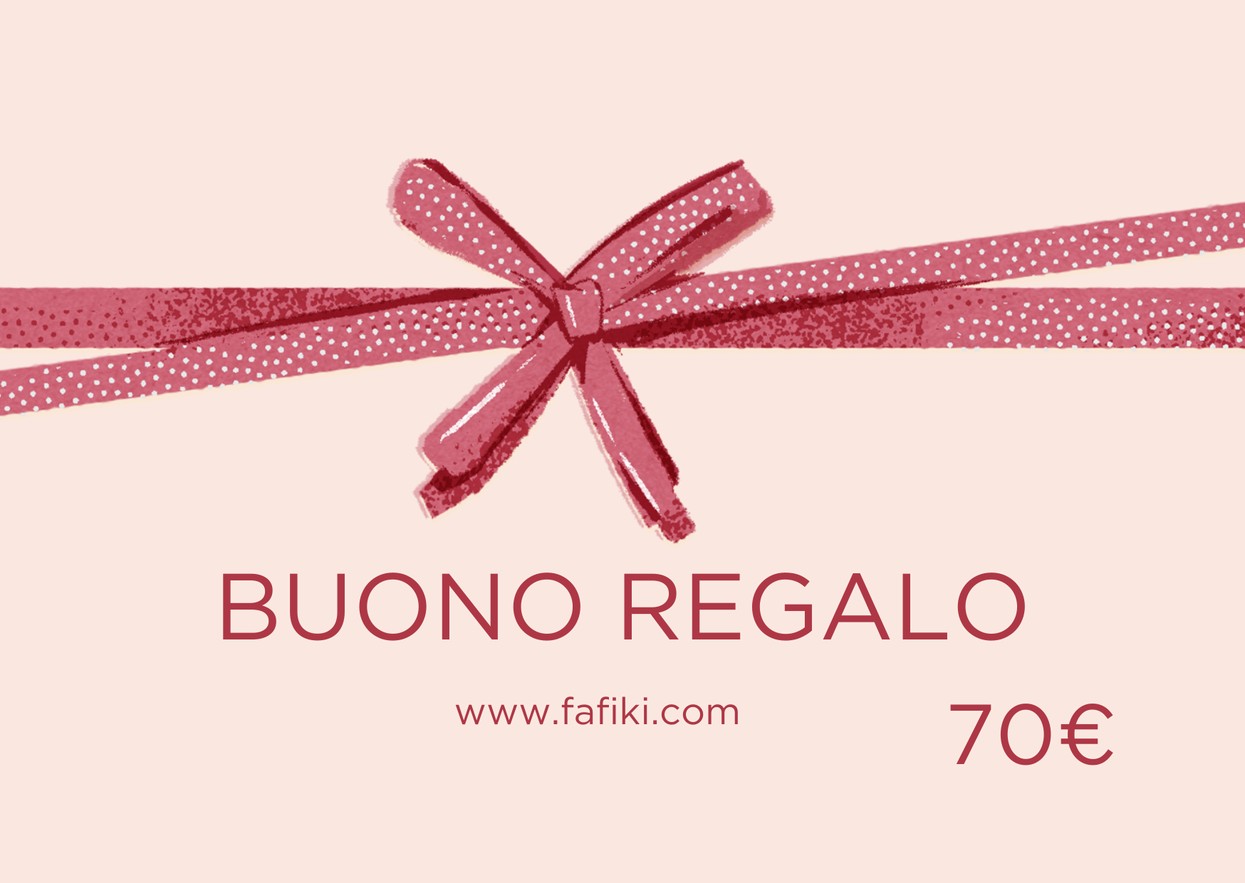 Con il buono regalo Fafiki da 70€, offri la possibilità di scegliere qualcosa di speciale. Perfetto per un regalo unico e personalizzabile