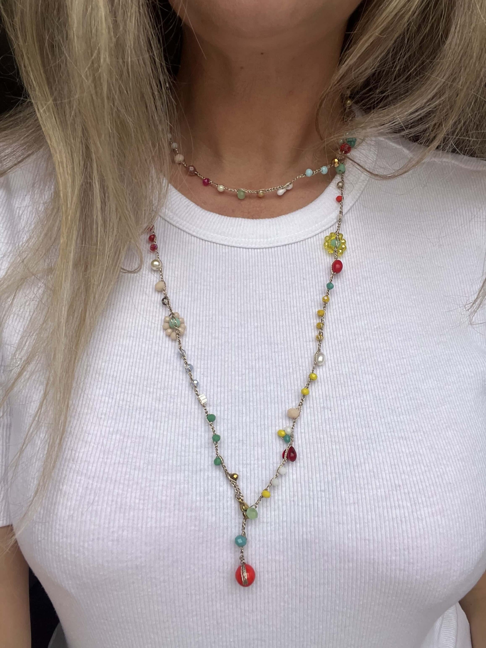 Collana wrap donna con fiori, gioiello naturale fatto a mano, stile boho