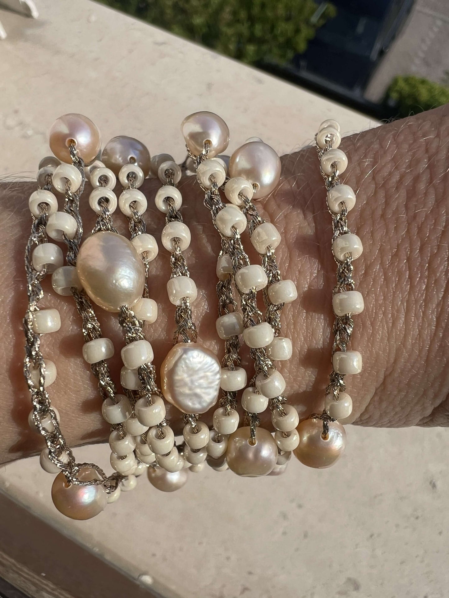 Long Boho Chic Necklace with Toho Beads and Blush Pink Freshwater Pearls