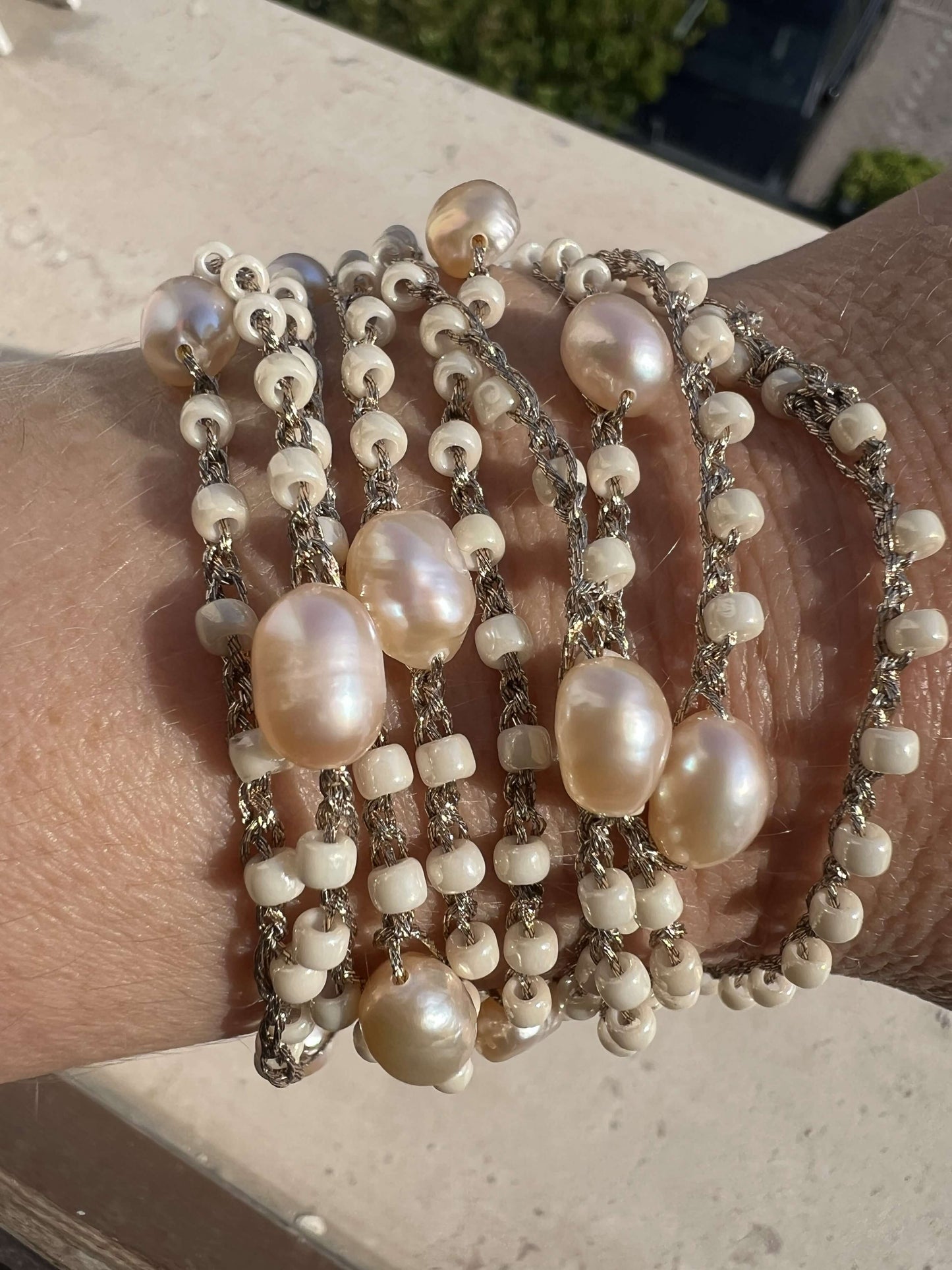 Long Boho Chic Necklace with Toho Beads and Blush Pink Freshwater Pearls