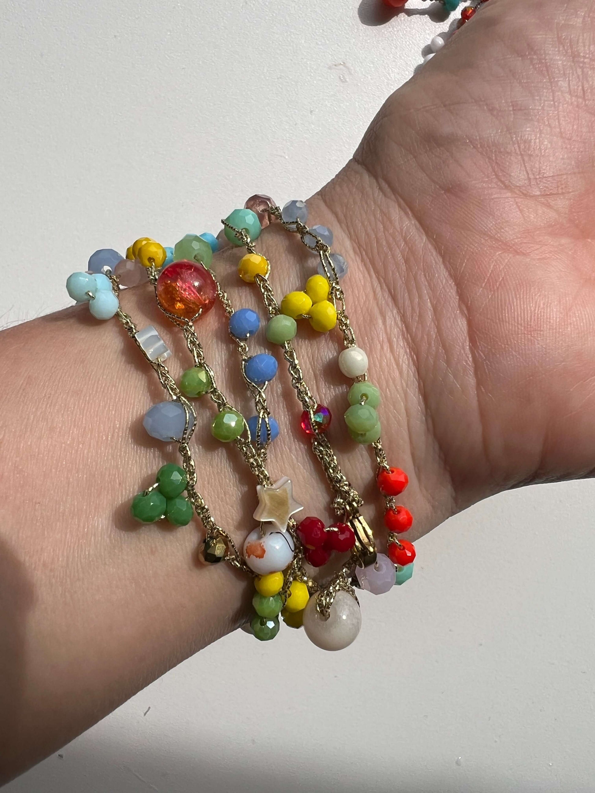 Boho floral wrap necklace handmade, wearable as bracelet or layered