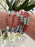 Collana bracciale wrap vintage perle colorate Toho giapponesi turchese.