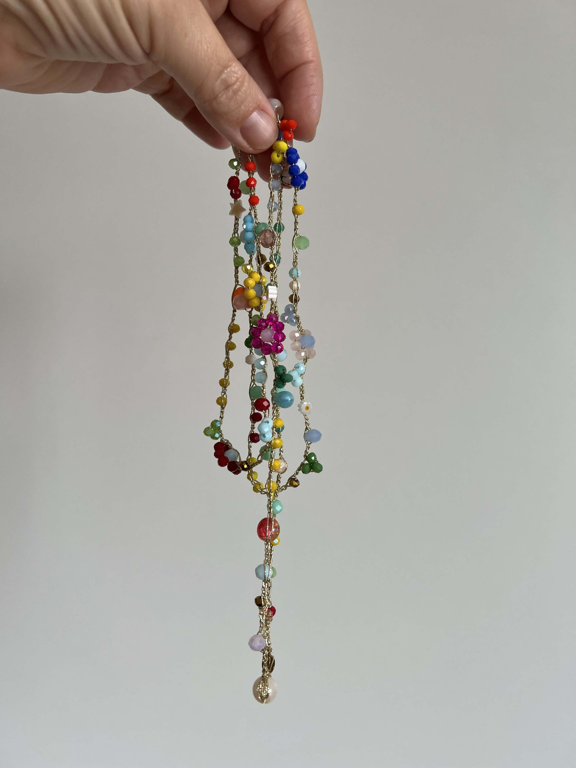 Boho flower jewelry necklace, can be worn as bracelet wrap or layered