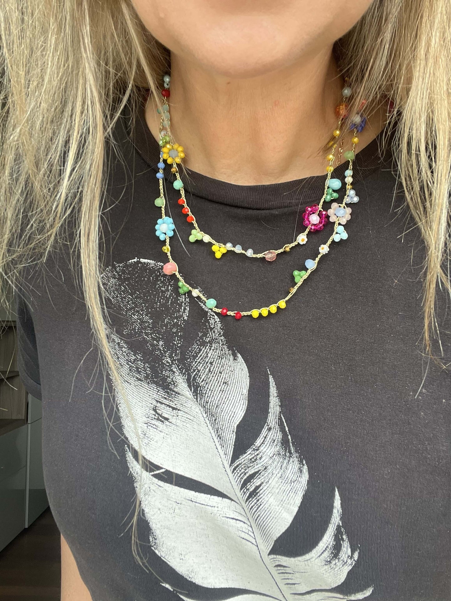 Handmade floral necklace for women, adjustable boho wrap accessory