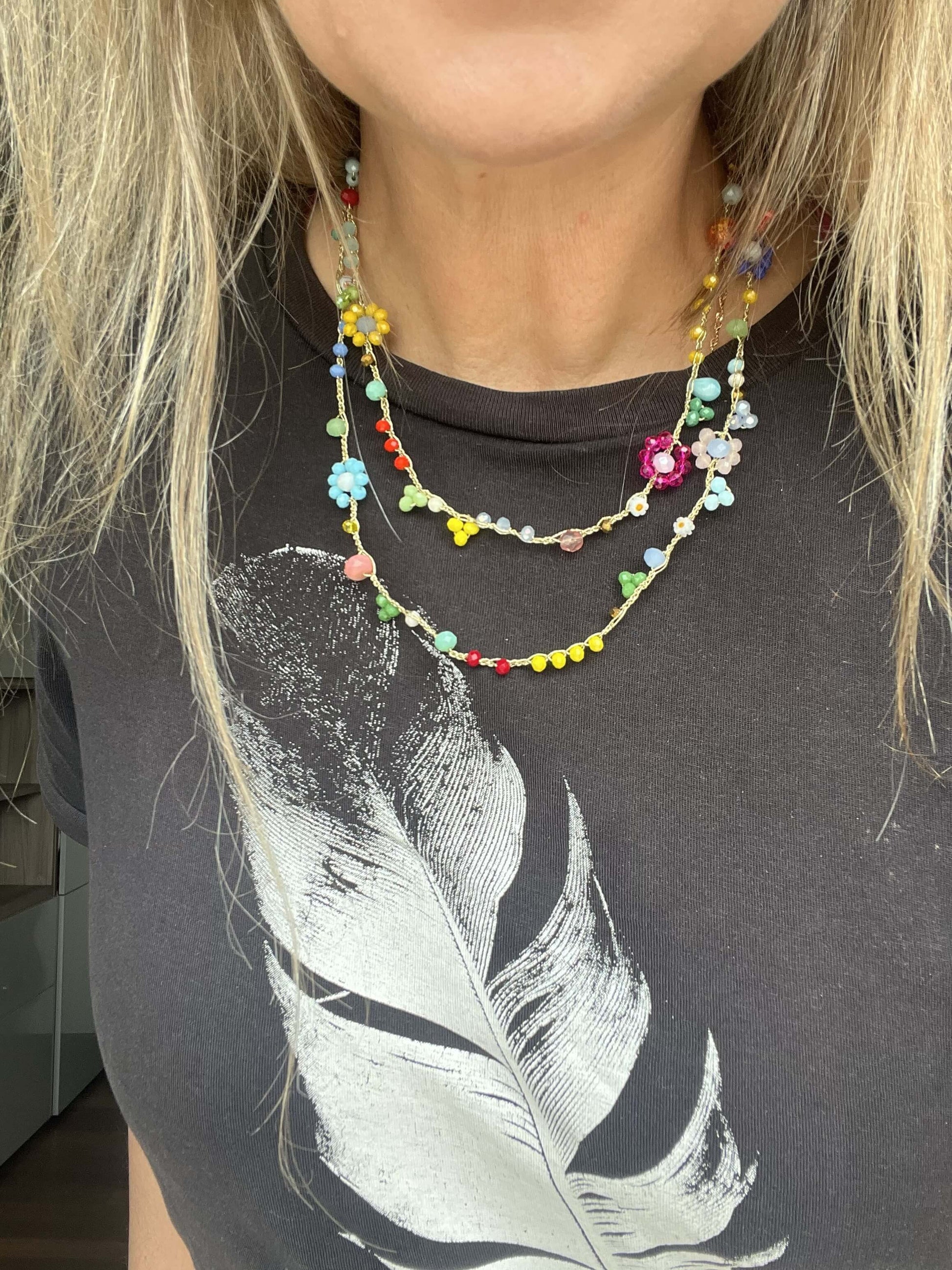 Handmade floral necklace for women, adjustable boho wrap accessory