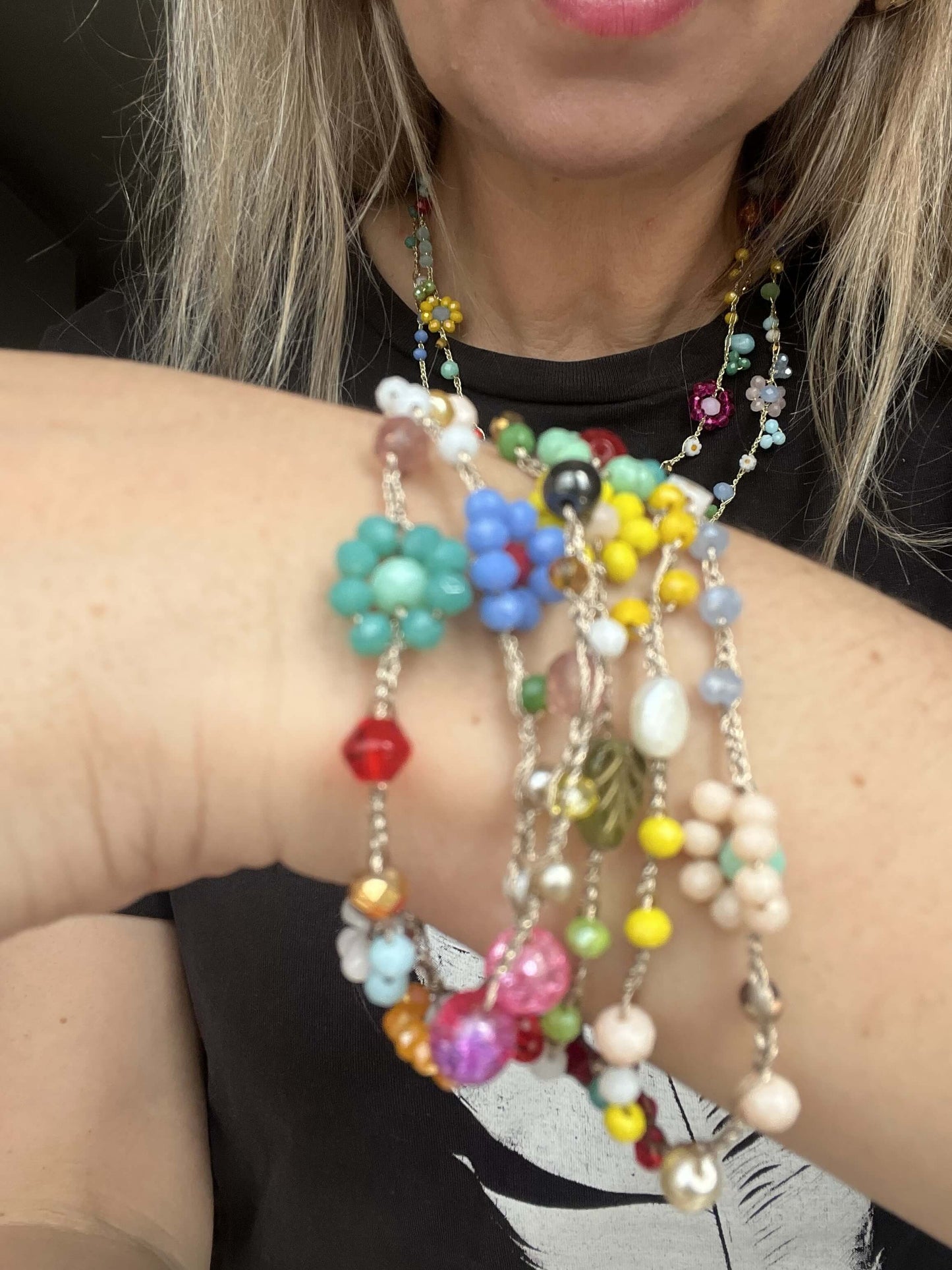 Bohemian flower necklace, versatile wrap jewelry for layering looks