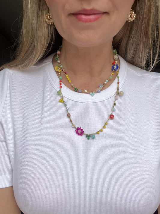 Collana fiori boho fatta a mano, indossabile come bracciale wrap o layering