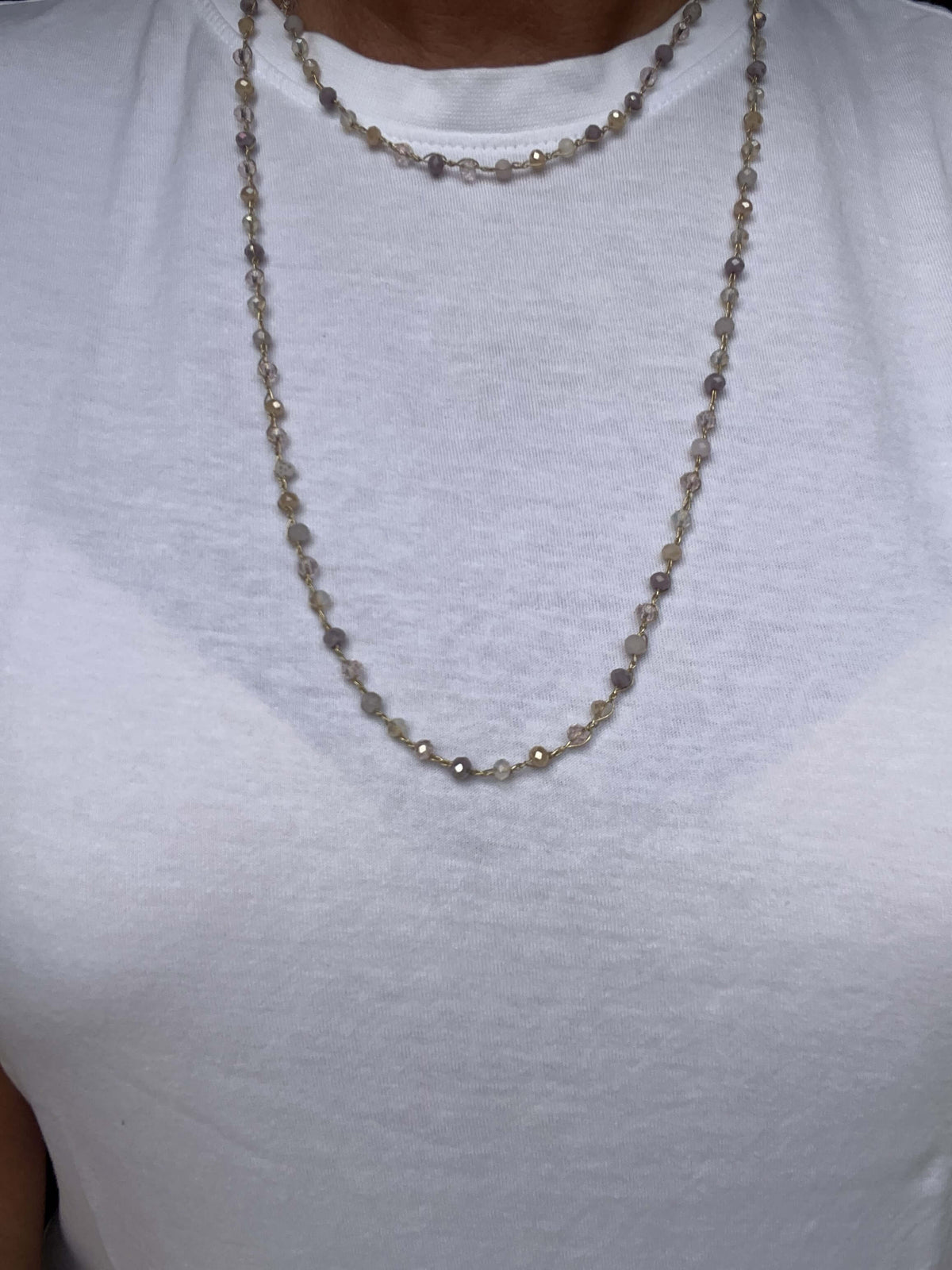 Collana Luce fatta a mano con cristalli, da indossare lunga, a 2 giri o come bracciale multigiro