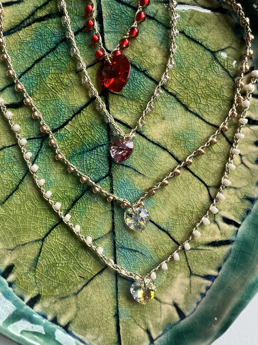 Collane artigianali con perline Toho intrecciate e cuore Swarovski, set di gioielli romantici in diversi colori, fatti a mano