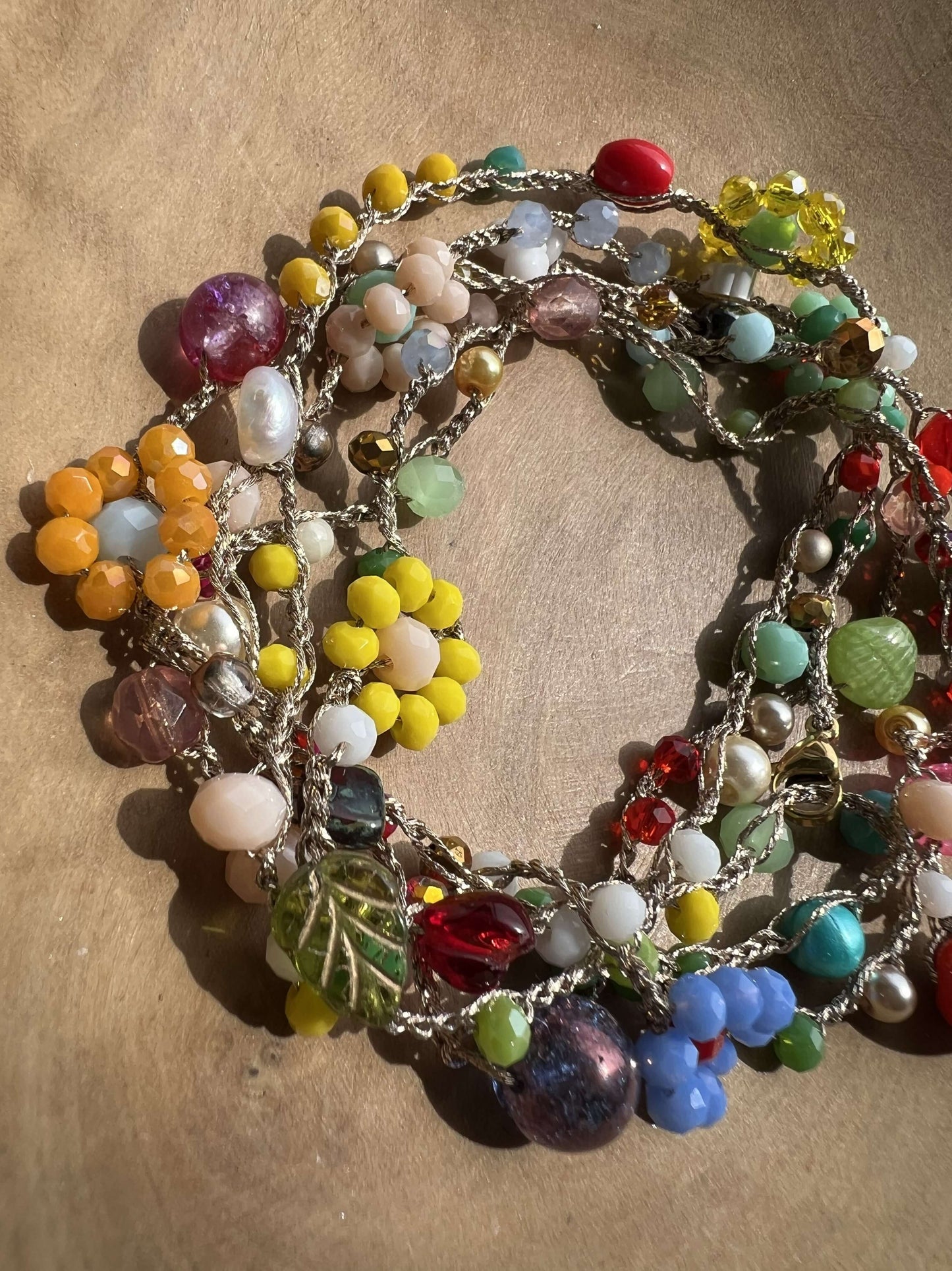 Floral boho necklace handmade, feminine wrap bracelet necklace