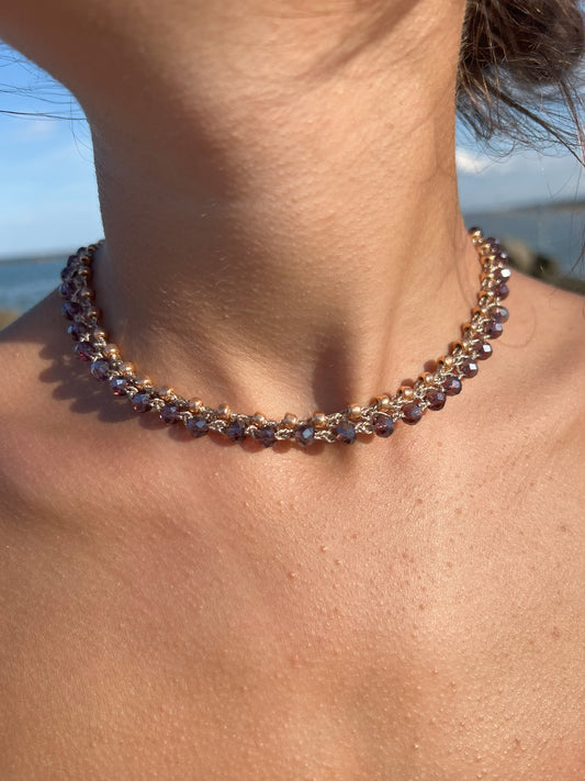 Gemini crystal choker necklace comfortable dual strand metal free handmade Italy