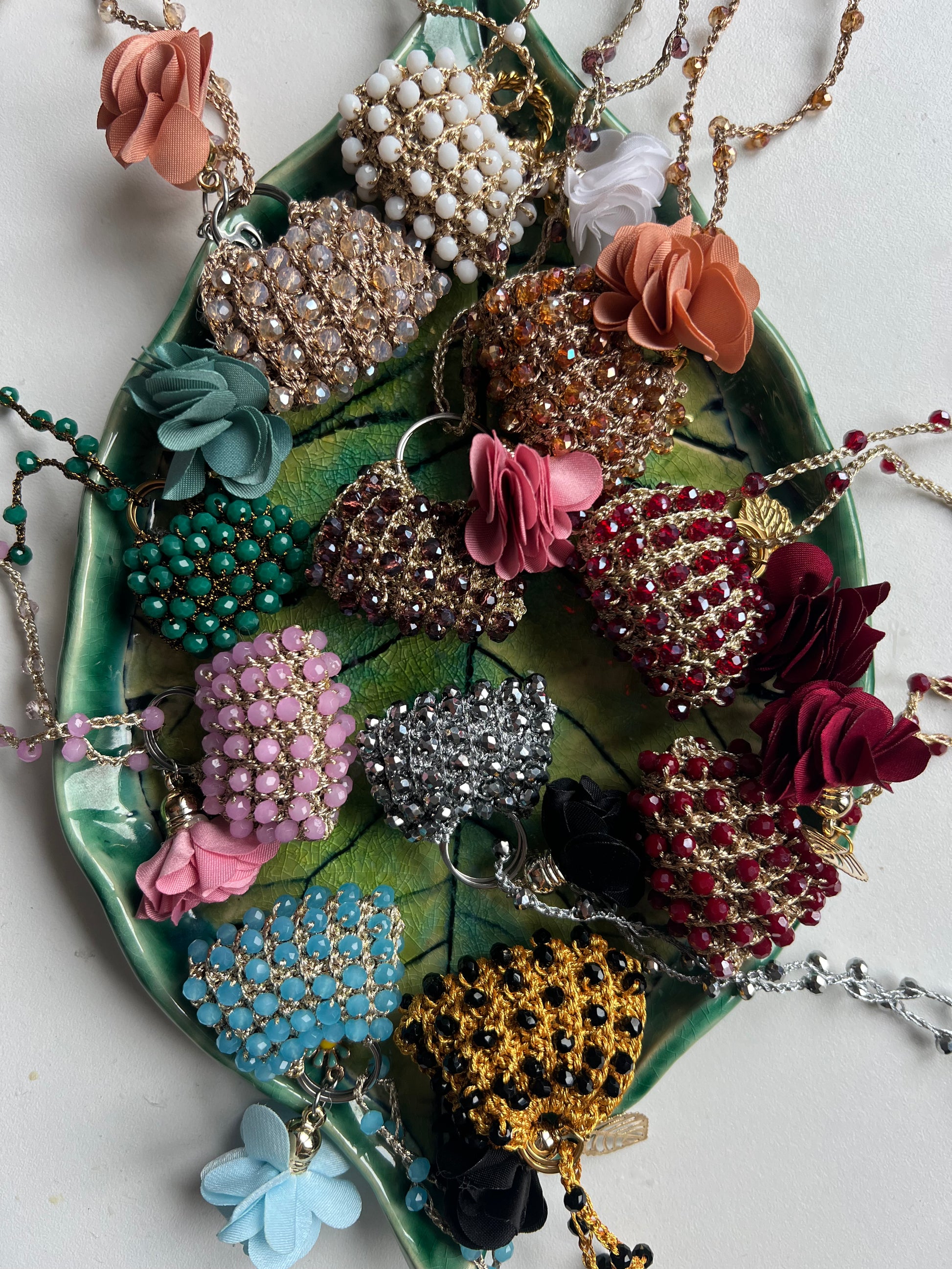 Mini bag necklace available colors crystal beads pink blue white handmade