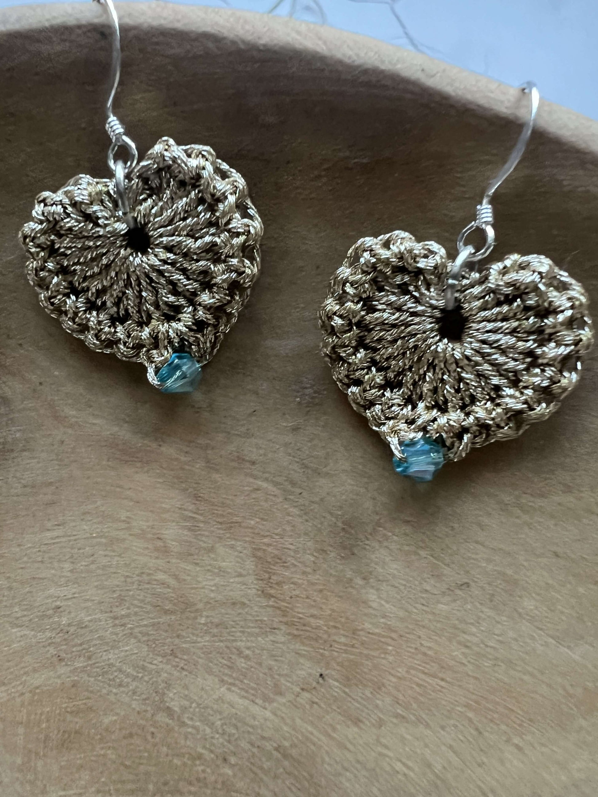 Delicate heart earrings with blue crystal, handmade in Italy and designed for lightweight everyday wear