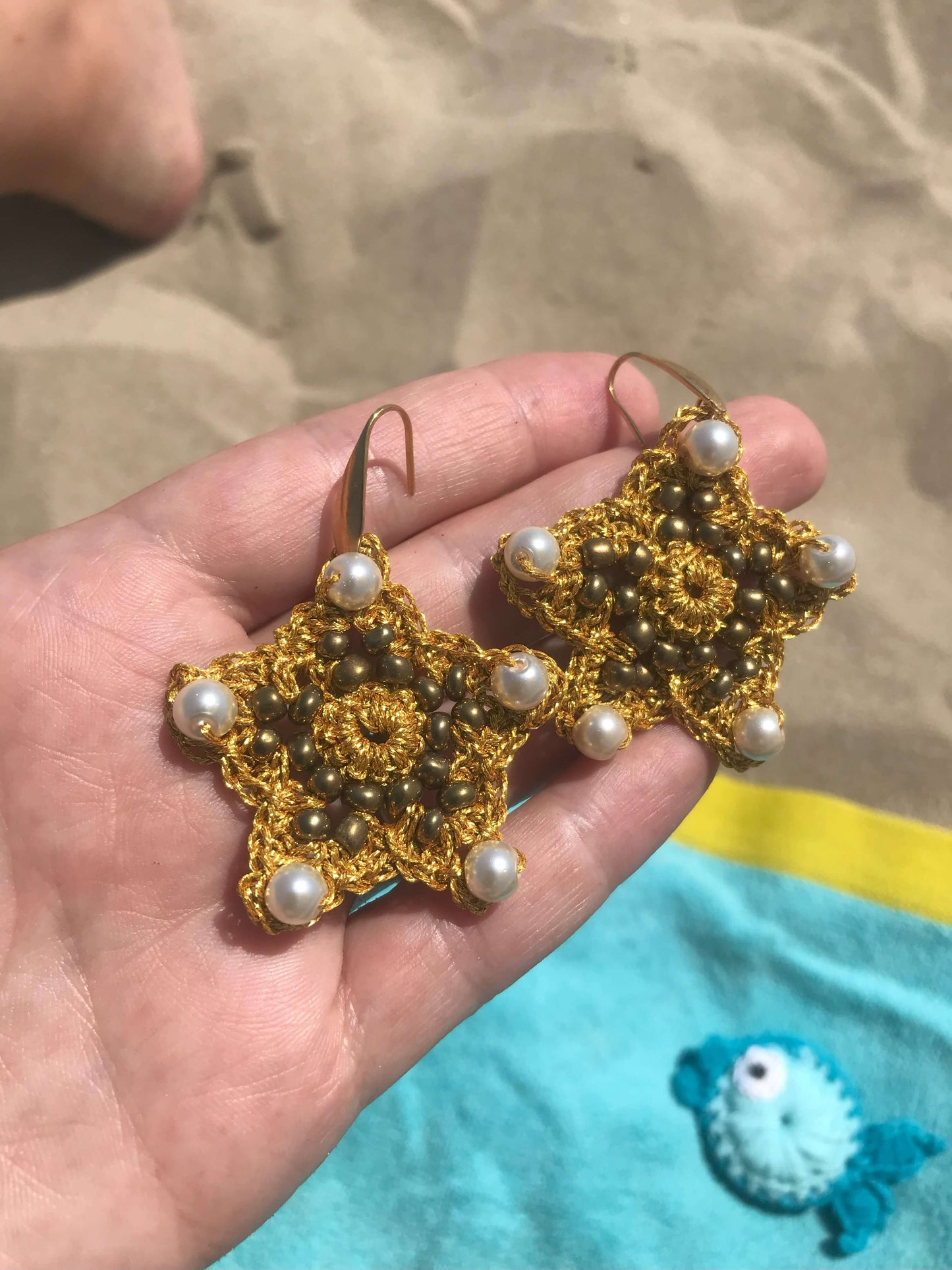 Orecchini fatti a mano stella marina con cristalli - Gioielli artigianali italiani filato gioiello. Mare bijoux donna elegante
