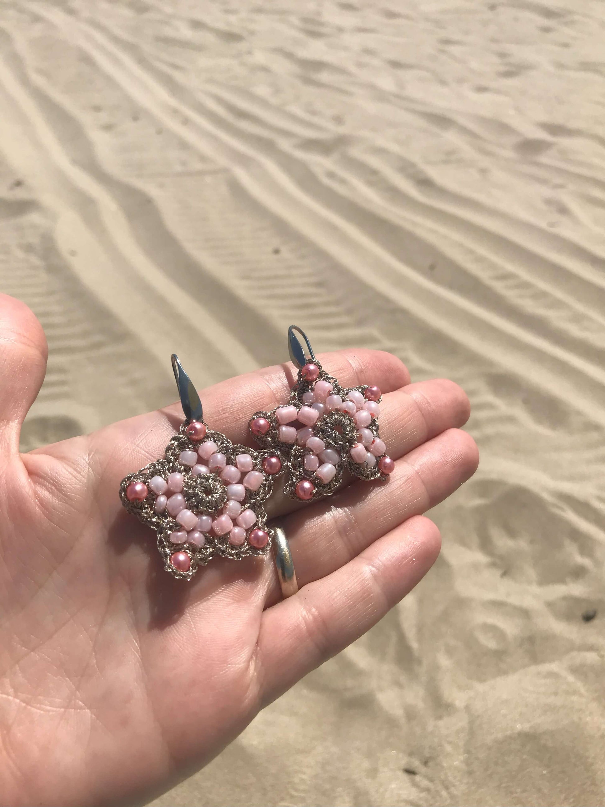 Handmade orecchini stella marina cristalli filato gioiello - Bijoux artigianali Italia mare. Gioielli donna fatti a mano unici