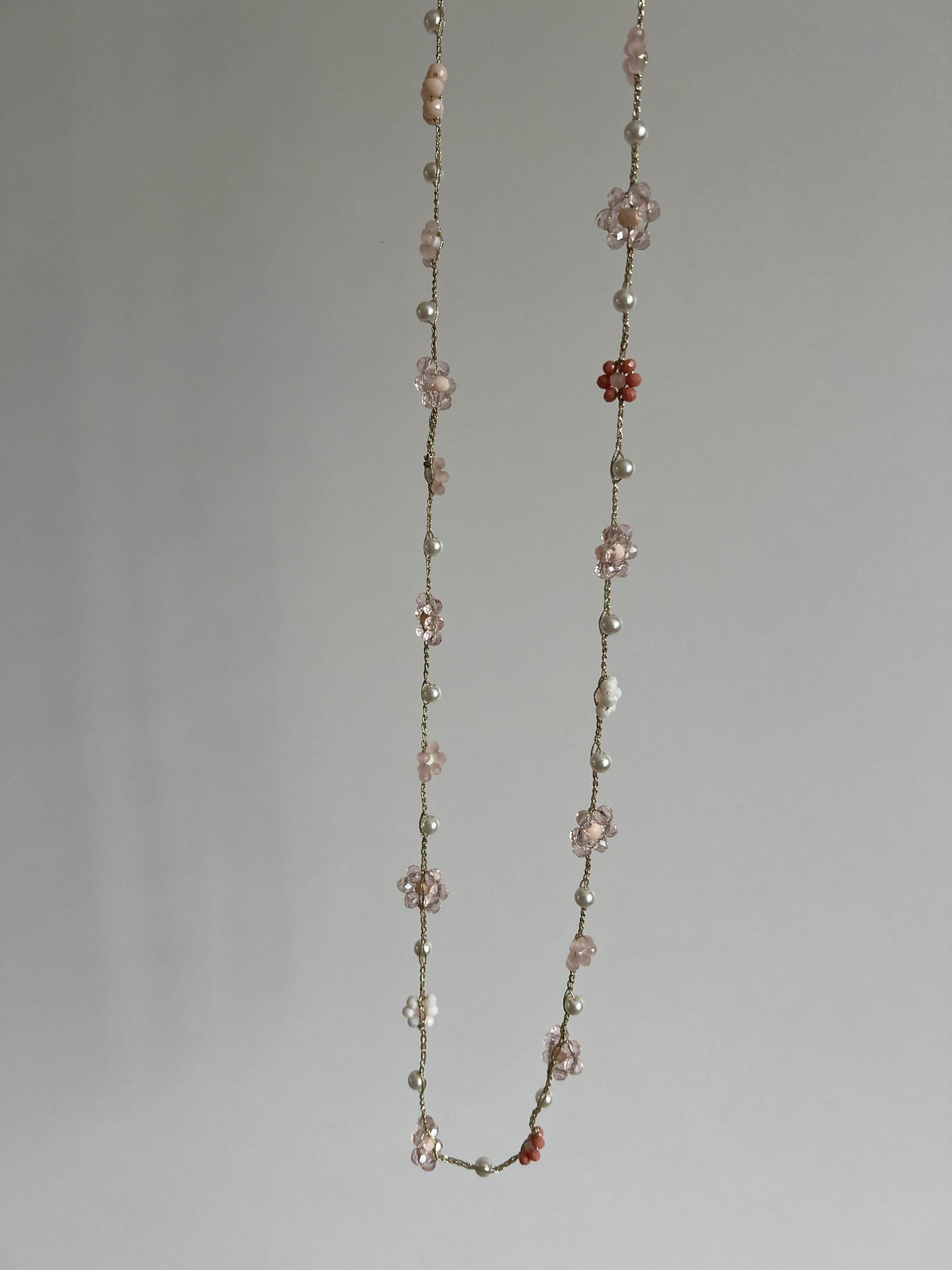 Boho pink flower necklace handmade, lightweight crochet jewelry, versatile wrap necklace for women