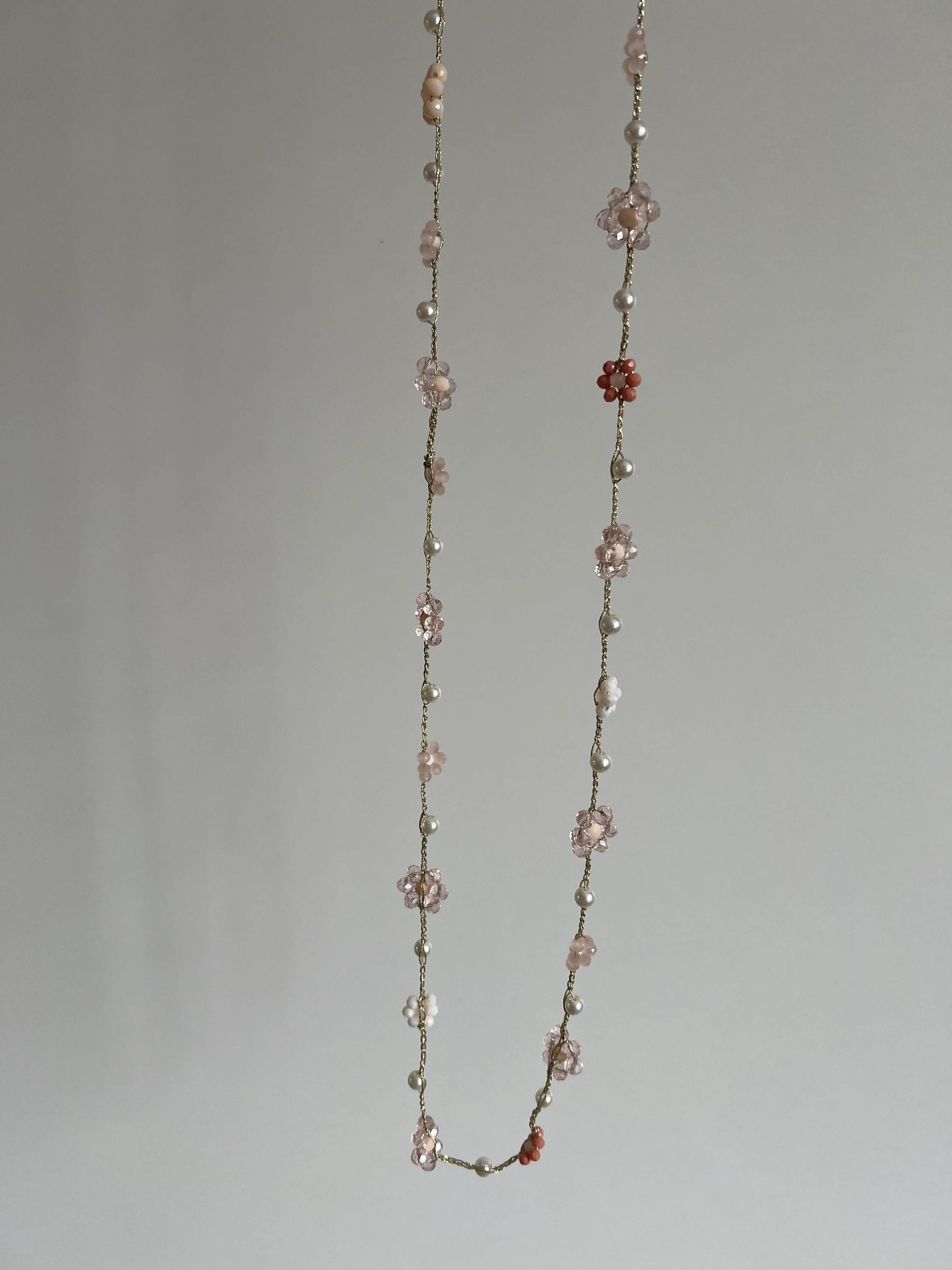 Boho pink flower necklace handmade, lightweight crochet jewelry, versatile wrap necklace for women