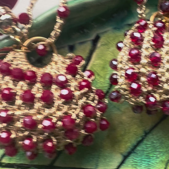 Handmade mini bag pendant necklaces in red wine, burgundy, black, and pink crystals with floral charms – perfect gifts for women