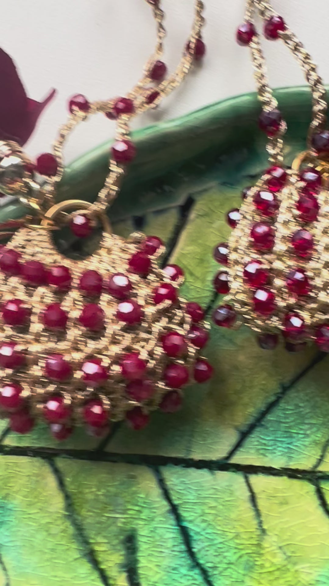 Handmade mini bag pendant necklaces in red wine, burgundy, black, and pink crystals with floral charms – perfect gifts for women