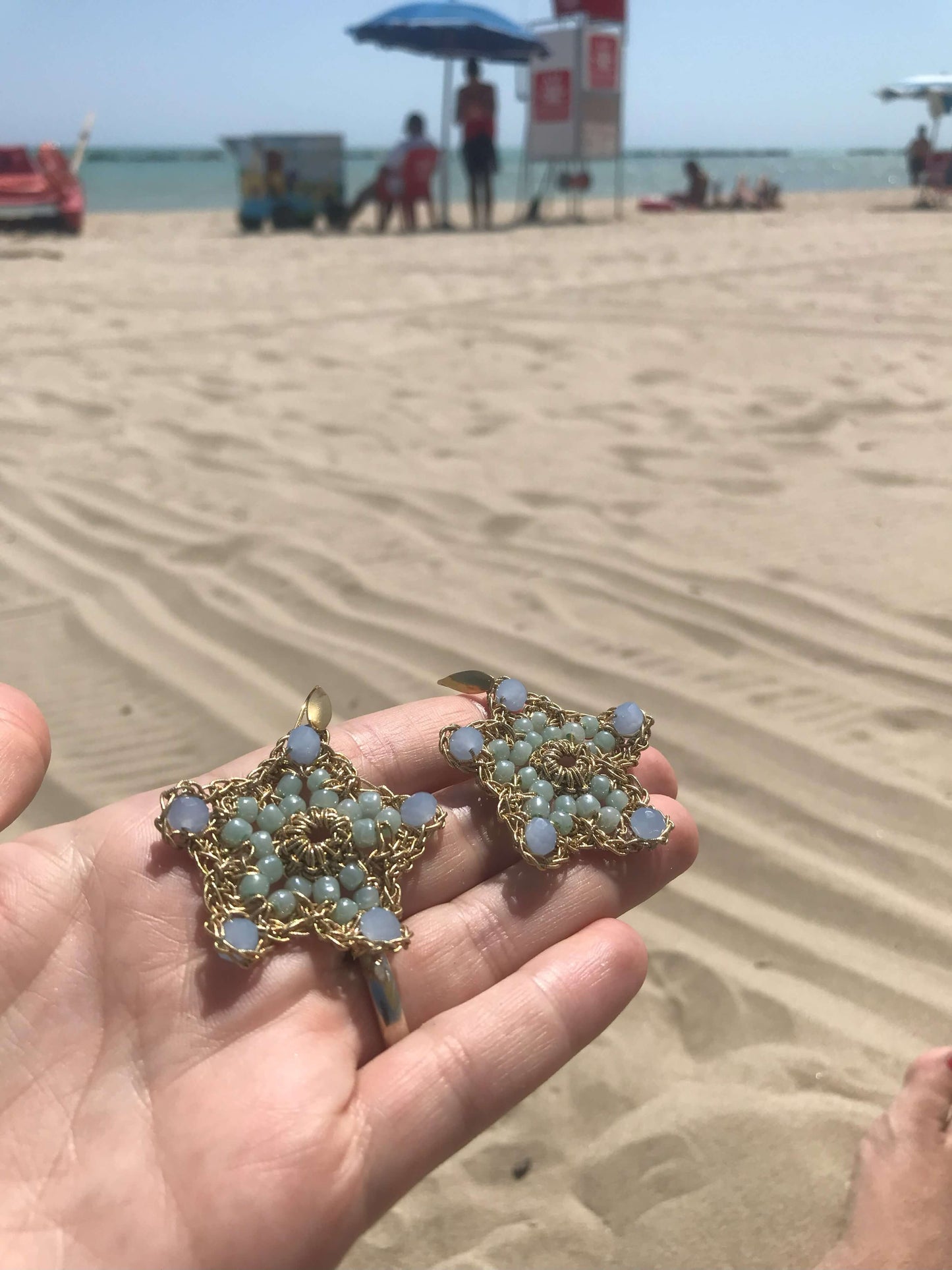Stella marina orecchini cristalli fatti mano - Gioielli artigianali italiani con filato gioiello. Mare accessori donna unici