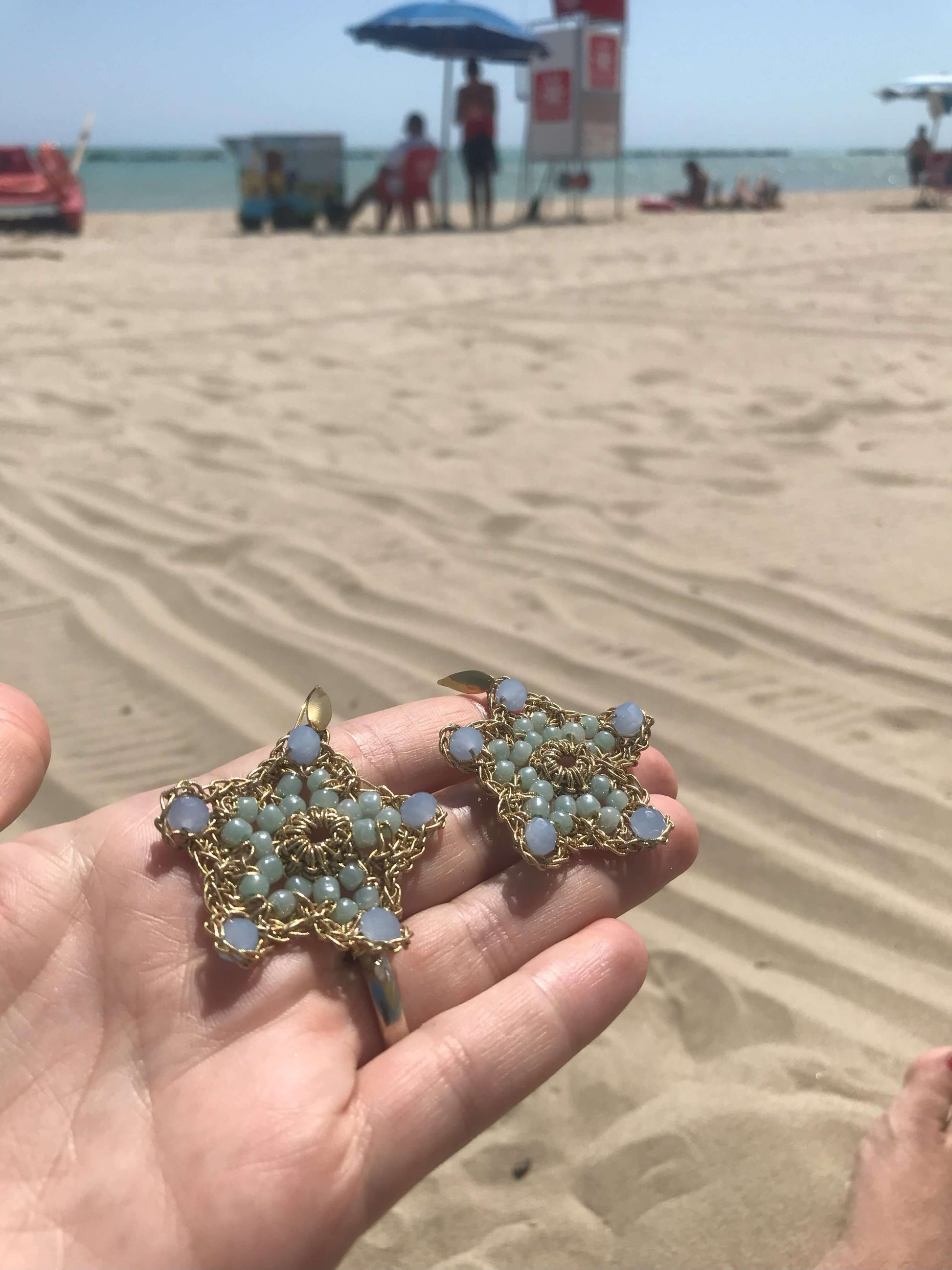 Stella marina orecchini cristalli fatti mano - Gioielli artigianali italiani con filato gioiello. Mare accessori donna unici