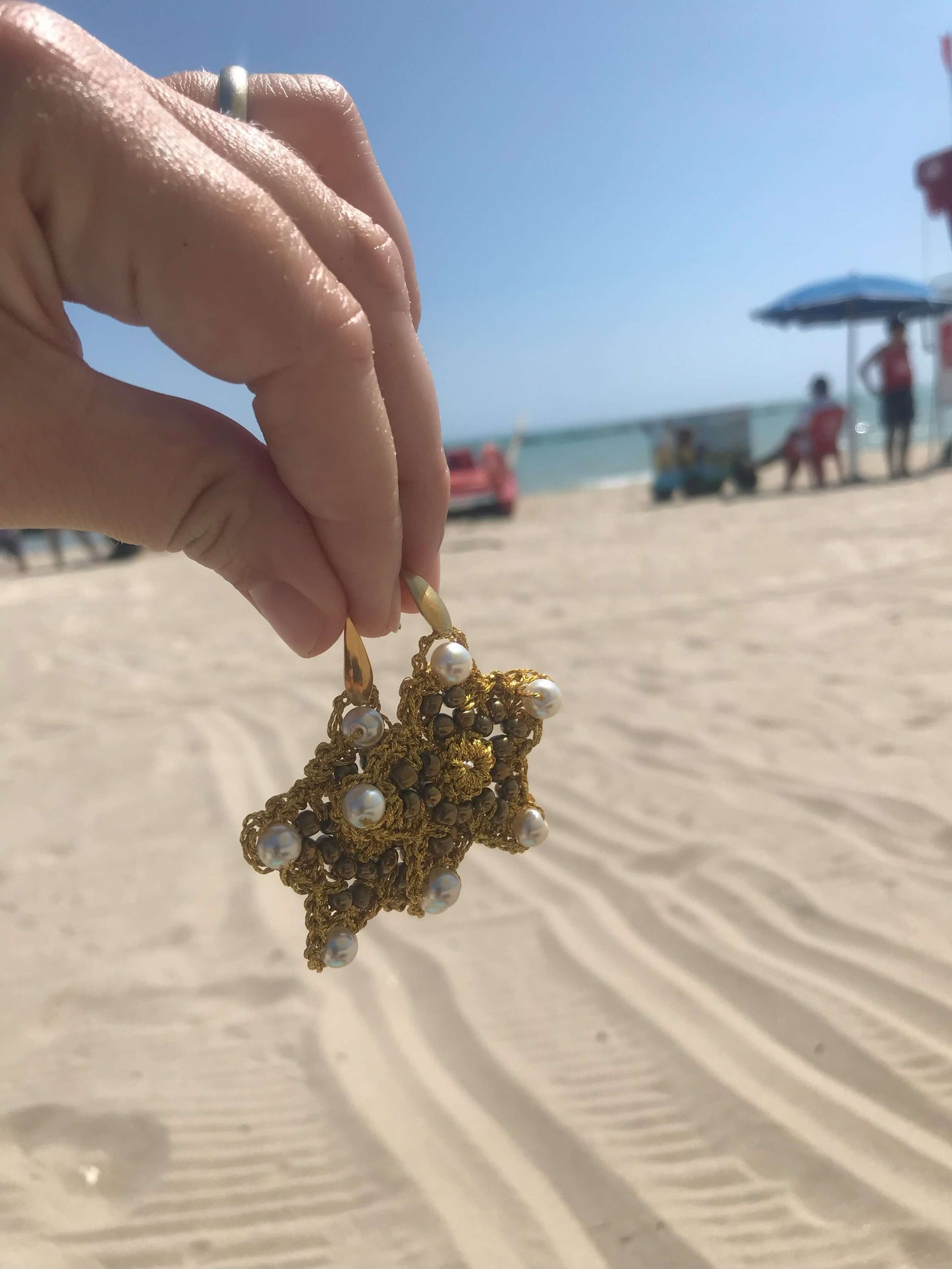 Orecchini mare stella marina handmade cristalli - Bijoux artigianali Italia filato gioiello. Gioielli donna fatti a mano eleganti