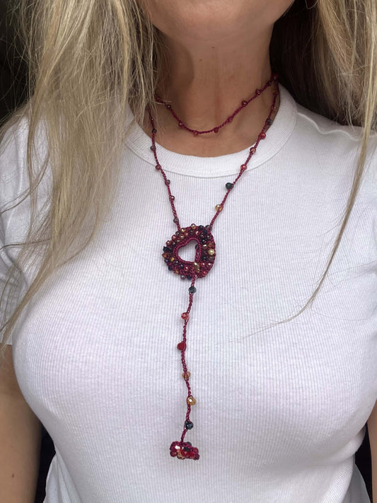 Fuchsia heart necklace with crystals, elegant drop design, sparkling jewelry for romantic and modern feminine looks