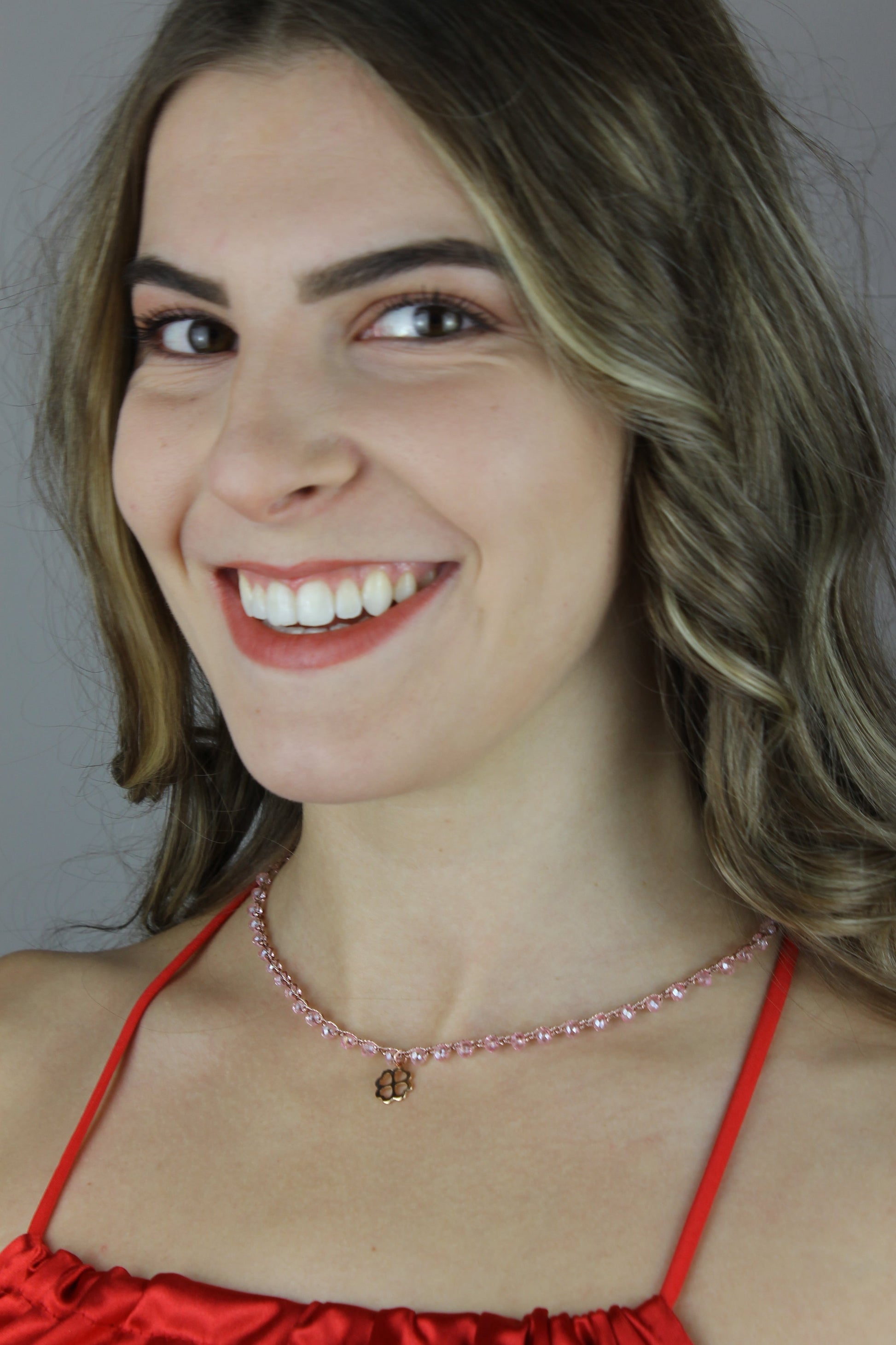 Collana oro rosa all'uncinetto con perline - fafiki